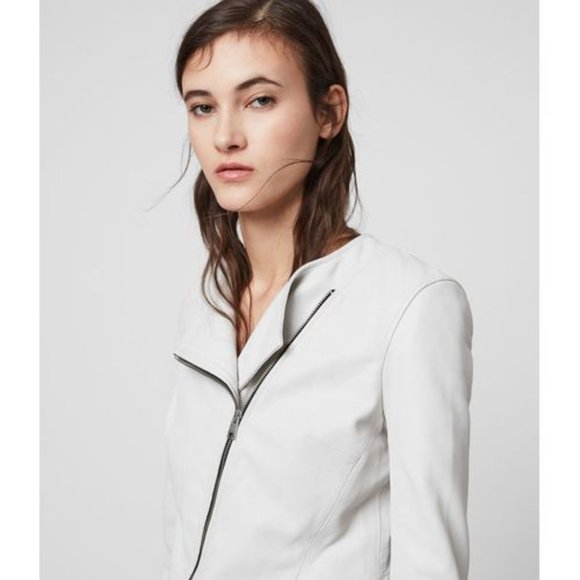All Saints Fawn Leather Jacket - White - Picture 3 of 10